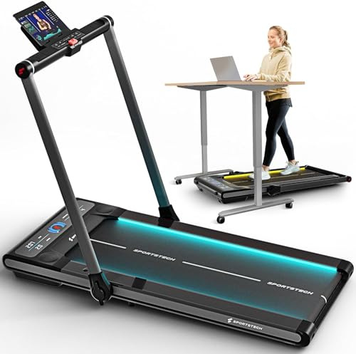 Sportstech, Laufband für Zuhause klappbar, bis 12 km/h, 7,5% Steigung | 150 kg belastbar, 2in1 Walking Pad bis 6 km/h, Laufband bis 12 km/h, LED Display, Bluetooth App, Home Office, sWalk Plus