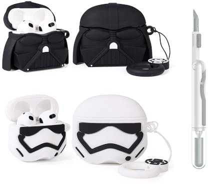(2Packung+Reiniger Stift) XMBYGY Hülle für Apple AirPods 3rd Erzeugung Drahtlose Ohrhörer mit Reinigung Stift Kit, Cartoon Haut Design Silikon Ladetasche Schutz Gehäuse für AirPods 3 (SDBK+WT)