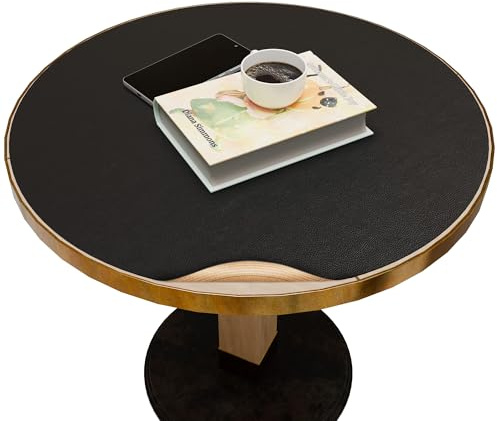 MAIDERN 45cm Runde Leder-Tischdecke mit integrierter Schnittlinie – Perfekt anpassbar für runde Tische (30-45cm). Einfach entlang der Kork-Rückseite schneiden, hitzebeständig & rutschfest (Schwarz)
