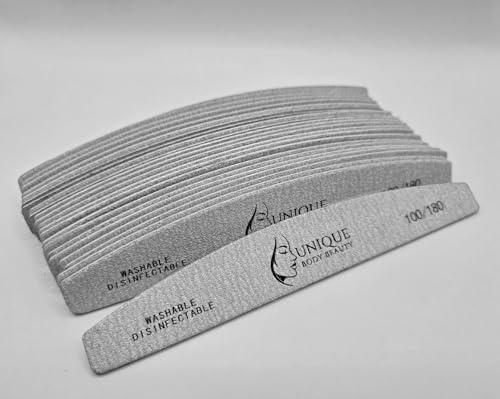 Professional Wooden Nail Files - Double Sided Grit Sandpaper - Strong Natural Wood Core Manicure Sticks for Acrylic, Gel, and Natural Nails - Salon Grade Buffer & Shaper (10, 100/180 Grit)