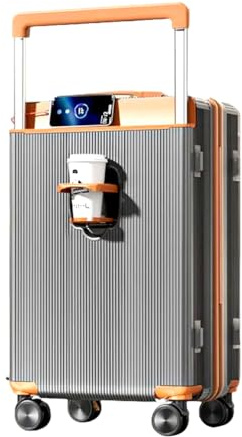 Meoky Valise À Main De 20 Pouces Valise À Coque Rigide PC Approuvée par Les Compagnies Aériennes avec Roues Pivotantes Valises À Poignée Large De Grande Capacité avec Porte-Gobelet,Gris,20IN