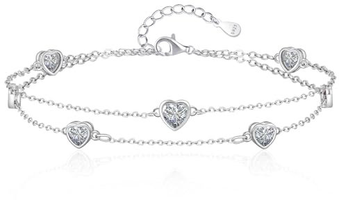 Tusuzik Armband Damen, Silber 925 Zircon Doppellagiges Herz Schmuck Armband | Schmuck für Freundin Frau Mama, Valentinstag Geburtstag Weihnachten, Silberarmband Geschenke für Frauen