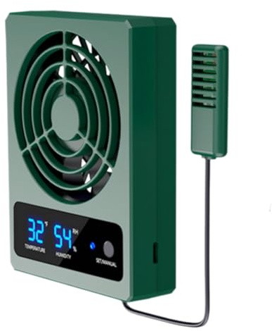 Suoumwa Dehumidifier Ventilation Fan for Reptile Terrarium, with Humidity Sensor and High-Temp Alarm ℉
