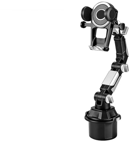 YancLife Universal Car Phone Holder with 2 Cup Coaster, Adjustable Flexible Arm Car Cup Holder Phone Mount for Truck, Travel Accessories, Cradle Compatible with All Smartphones