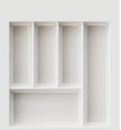 Sossai Besteckeinsatz Divio Grip für 50cm breite Schubladen, 45x49 cm - zuschneidbar, 5 Fächer, Farbe: Weiß, Besteck-Organizer aus robustem Kunststoff