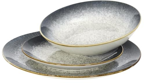 HowHomely Service de table en porcelaine - Assiettes et bols - Blanc et gris - Moderne et intemporel - Décoration de table