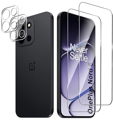 Protector de Pantalla par OnePlus Nord 6 con Protector Lente Cámara | 2 Piezas Cristal Templado + 2 Piezas Protector de Lente de Cámara, Anti-Arañazos, Fácil de Instalar, HD Vidrio Templado