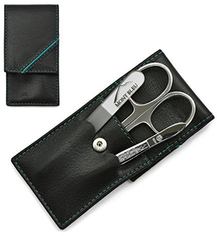 Hans Kniebes Sonnenschein 3-teiliges Maniküreset mit Glasnagelfeile, in einem Lederetui - Hergestellt in EU