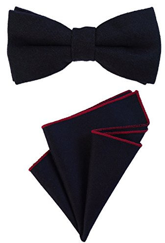 DonDon Herren Fliege 12 x 6 cm gebunden längenverstellbar und Einstecktuch 23 x 23 cm farblich passend aus Baumwolle nachtblau
