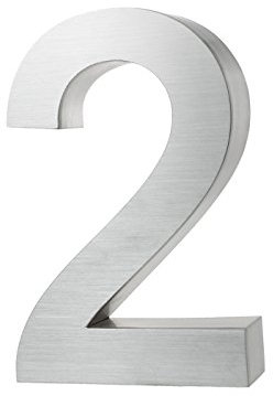 KOBERT GOODS Hochwertig Modern Gebürstet Edelstahl V2A Hausnummer 2 klassisch 3D-Effekt Design Wetterfest und Rostfrei inklusive Montage-Material Höhe 20cm Tiefe 3cm Groß für Haus und Gartenzaun