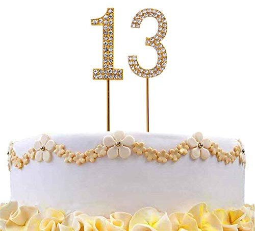 13 Gold Diamond Sparkley Cake Topper Age Year For Mans Boys Womens Girls Birthday Anniversary Party Decorations