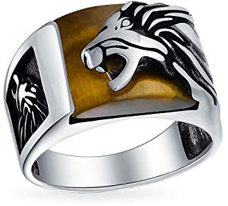 Herren Edelstein Großen Brüllenden Braunen Tiger Eye Lion Head Ring Für Männer Massive Oxidiert .925 Sterling Silber Handgefertigt In Der Türkei