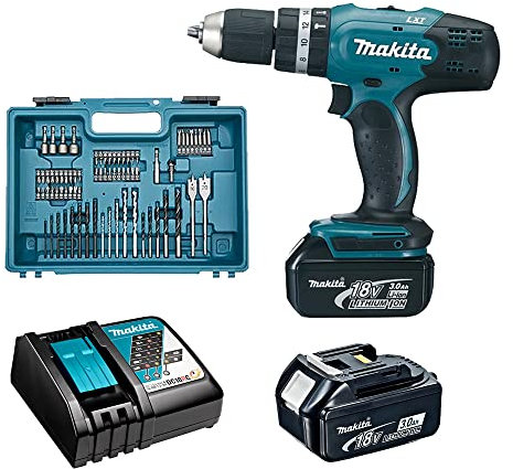 Makita DHP453RFX4 Taladro Percutor Batería 18V LXT 42Nm 2x3.0Ah 74 Accesorios