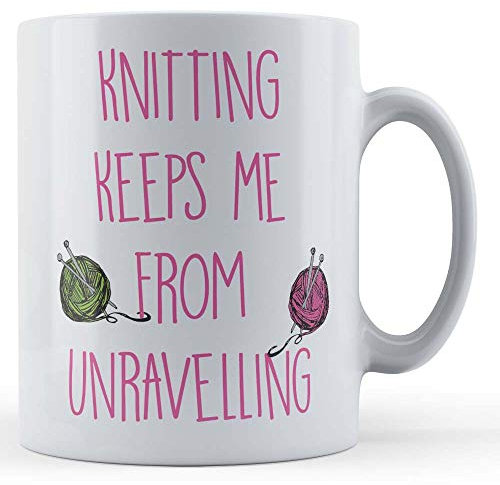 Father Fox - Knitting Keeps Me from Unravelling - Knit, Grandma, Crochet Gift Mug, Ceramic, 11fl.oz.