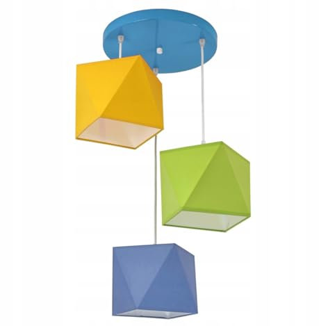 FKL DESIGN Home Deco Hängelampe Kinderlampe für Kinderzimmer schöne Hängeleuchte Metall verschiedene Varianten 299-E3D (Gelb-Grün-Dunkelblau)