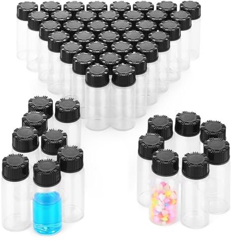 Rowiz 50PCS 10ml (0.35 Oz) Clear Glass Vials Small Liquid Sampling Sample Bottle, Glass Lab Vial Bottle with Black Screwcap