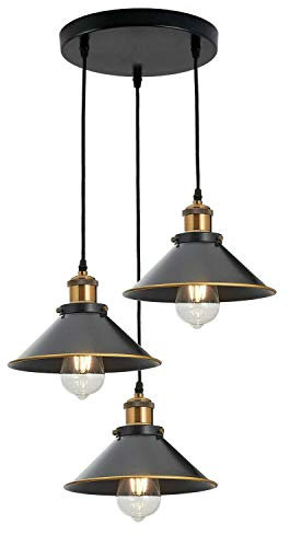 LEDSone Moderne Vintage-Hängeleuchte mit 3 Köpfen, flach, kegelförmig, hängende Deckenleuchten mit verstellbarem Kabel für Küche, Insel, Wohnzimmer, Esszimmer (3 Kopf)