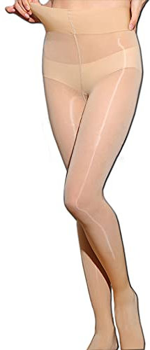 HTRUIYATY 5D Damen Strumpfhose Glänzend Öl Strumpfhosen Hohe Taille Reißfest Stützstrumpfhosen für Frauen Beige