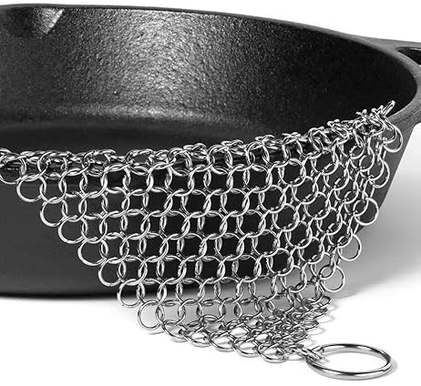 Beengou Gusseisen-Reiniger, 20,3 x 15,2 cm, Edelstahl 316 Kettennetz-Schrubber für Gusseisenpfanne, vorgebrannte Pfanne, Dutch Ovens, Waffeleisenpfannen