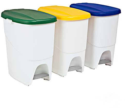 Denox Set de 3 Cubos de Reciclaje DENOX 3x25 litros, Amarillo, Verde y Azul
