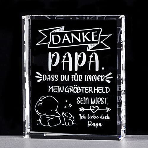 Movdyka Kristall Quader für PaPa, Plakette, Bester Papa mit Liebessprüchen, Gravierter Glasblock Geburtstagsgeschenke für Papa, Bester Papa aller Zeiten