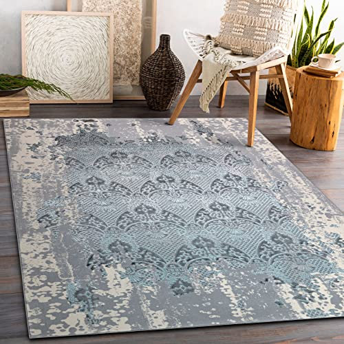 rugsx Teppich CORE Ornament Vintage - Strukturell, Zwei Ebenen aus Vlies, hellblau/Creme/grau 120x170 cm