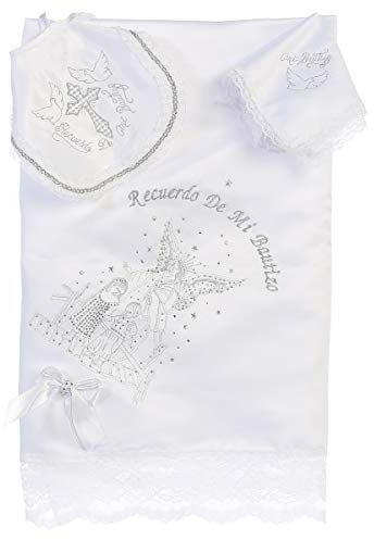 iGirlDress Babydecke für Jungen, Mädchen, Taufe, Unisex, bestickt, weiß, Satin, Engel, Englisch