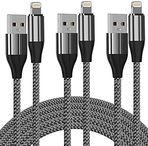 FEEL2NICE Cable de carga para iPhone (3 unidades, 0,3 m), certificado MFi, cable Lightning trenzado de nailon de 1 pie, cable de carga USB
