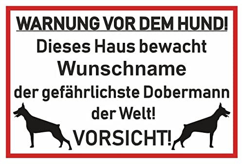 Samunshi® Aufkleber Dobermann Warnung - Schild Sticker Hinweisschild Warnschild Vorsicht Hund 20 x 13,3cm Dobermann Warnung schwarz