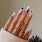 24PCS Medium False Nails with Glue Stickers,Full Cover Acrylic and Press on Nails no Glue,Blue White French Fake Nails Stick for Women and Girls Nail Art.