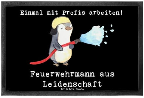 Mr. & Mrs. Panda 40 x 60 cm Fußmatte Feuerwehrmann Leidenschaft - Geschenk, Feuerwehrhauptmann, Ausbildung, Türmatte, Gummimatte, Mitarbeiter, Firma,