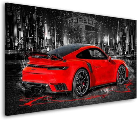 Kunstgestalten24 Leinwandbild Porsche 911 Turbo Rot Abstrakt Wandbild Kunstdruck Bild Büro Dekoration Wanddeko Leinwand Kunstdruck Wohnzimmerbilder Modern
