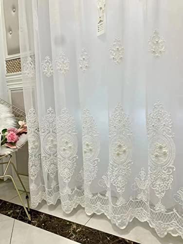 Lactraum Wohnzimmer Schlafzimmer Luxus Vintage Perlenstickerei weiß Gardine (mit Kräuselband, 100 x 245 cm (BxH))