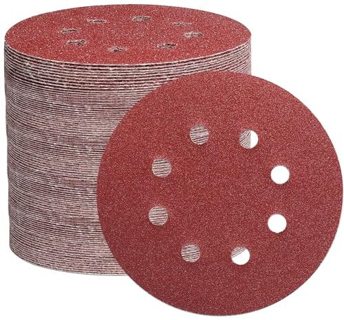 E-SHOP 100PCS 125mm Sanding Discs, 5 Inch 8 Hole Hook and Loop Sanding Pads for Random Orbital Sander(40-60-80-120-180-240-320-400-600-800 Mixed Grits)