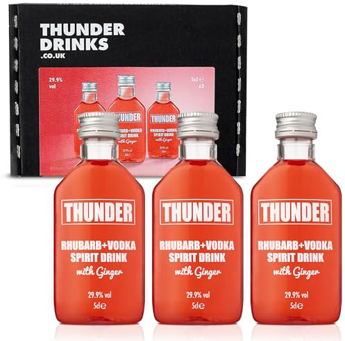 Thunder Rhubarb & Ginger Vodka - Distilled Five Times Flavoured Vodka - Tantalisingly Tasty Premium Vodka - Made from All Natural Ingredients - 29.9% ABV - 3 x 5cl Bottles