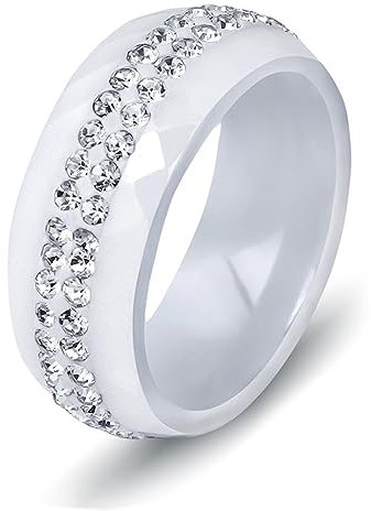 MIATCENRT Keramikringe Für Damen – Geometrische Raute, Keramik, Zweireihig, Kristall-Luxusring, Verlobungsringe, Damenschmuck, Geschenke, Accessoires, Weiß, 6