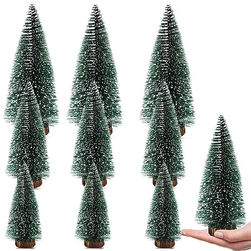 Grün Klein Mini Christbaum, 9 Stück Weihnachtsbaum, Künstlich Miniatur Tannenbaum, Mini Weihnachts Baum, Weihnachtsbaum Schnee Klein mit Holzsockel, Für Fest Neujahr Party, 10/15/20CM
