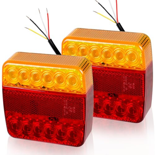 Yuanjoy 2 Stück 12 V 24V LED Rückleuchten Anhänger mit E-Mark - Integriert Bremslichter, Blinker, Positionslichter, Kennzeichenbeleuchtung