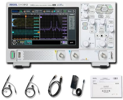 RIGOL Oscilloscopio, DHO812 Oscilloscopio Digitale Portatile,100MHz,2A+EXT canali,Risoluzione a 12 bit,Schermo touch HD 7,supporta power bank, ideale per test sul campo e didattica in laboratorio