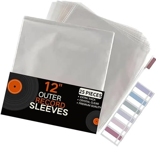 25 x Vinyl Record Outer Sleeves 12 LP|Extra Thick 140 Micron|With Sticky Notes|Glass Clear & Made From Polypropylene | Fit Single Albums LPs