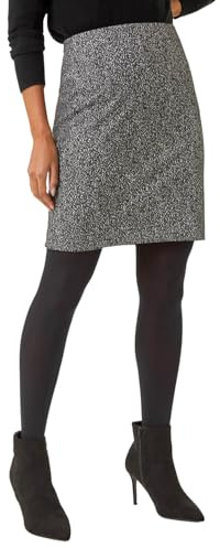 Roman Short Skirt for Women UK - Ladies Textured Pull On Mini Stretch Cotton Jersey Pencil Tube Smart Summer Bodycon Knee Length A-Line Straight Work Office Formal - Charcoal Grey - Size 12