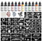 PFARRER Temporäre Kit12 Flaschen Farbe temporäre Tinte, 49 Big Pcs Schablonen Kit für Körperfarbe DIY gefälschte Tattoos für Kinder ZYH2309002KIT
