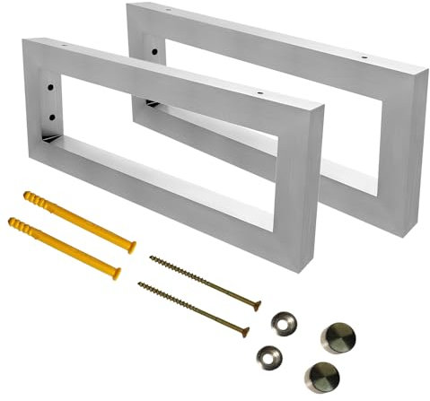 CAVATINY 2er Set Wandkonsole aus Edelstahl - stabile Waschtischhalterung - Regalträger - Halterung für Waschtischplatte - Handtuchhalter (poliert) ( Breite 400mm )