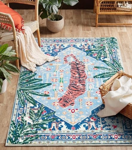 Aldopein Waschbarer orientalischer Teppich, Boho, Vintage, tropischer Dschungel, 12,7 x 17,8 cm, dünne Pflanze, orientalischer Teppich für Schlafzimmer, Küche, Esszimmer, Wohnzimmer, Büro, Used-Look