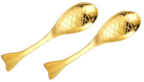 2 Stück Fischlöffel aus 304 Edelstahl, Goldfarben, Poliert | Tee und Kaffeerühren, Ergonomische Form, Glatte Kanten, Angenehmes Griffgefühl, für Küche und Tisch