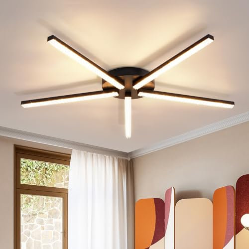 Glitzerlife Deckenlampe LED Deckenleuchte Wohnzimmer - 24W Küchenlampe Schwarz 63.3CM Wohnzimmerlampe Modern 5 flammig Design Flurlampe Warmweiß Flur Kristall Schlafzimmerlampe für Küche Schlafzimmer
