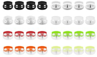 JXPXJMY 32 Stück Kordel Stopper， 2 Loch 8 Farben Doppel Loch Kunststoff Cord Locks，Toggle Stopper Sliders für Kordelzug Rucksack Rucksack Craft Supplies，Kommt mit zwei Paar Schnürsenkeln