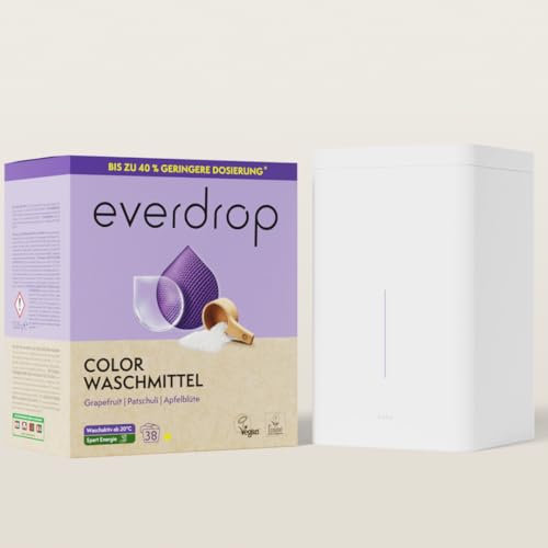 everdrop Colorwaschmittel Starter Set (38 Waschladungen + hochwertige Aufbewahrungsbox) - Strahlende Farben, schonende Pflege für bunte & dunkle Wäsche (EU Ecolabel zertifiziert)