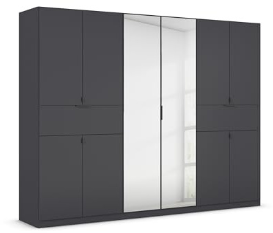 Rauch Möbel TICAO, Kleiderschrank, Farbe Grau metallic, Breite 271 cm | Schrank, Mehrzweckschrank, 10-türig, Spiegel, 2 Schubladen, für Schlafzimmer, Kinderzimmer, Homeoffice, Garderobe, Flur