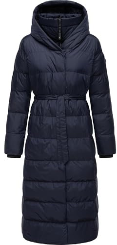 Ragwear Damen Wintermantel Warmer Steppmantel lang mit Kapuze Niara Long YOUMODO Navy Gr. M